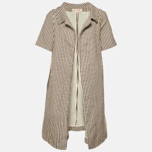 Marni Brown Textured Stripe Cotton Short Sleeve Coat L