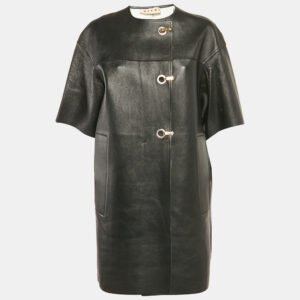 Marni Black Leather Short Sleeve Coat M