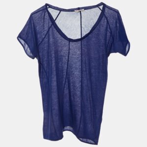 Marni Navy Blue Cotton Knit Deep Neck T-Shirt M