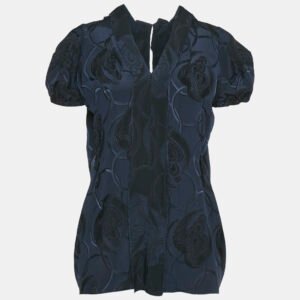 Marni Navy Blue Jacquard Silk Blend Blouse M