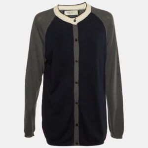 Marni Black & Grey Cotton Knit Button Front Cardigan L