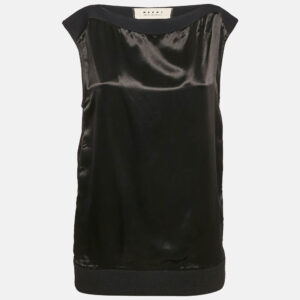 Marni Black Satin Rib Hem Sleeveless Top S