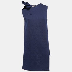 Marni Navy Blue Jacquard Bow Detail Sleeveless Short Dress S
