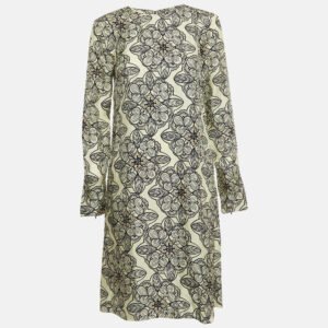 Marni Cream Floral Print Silk Long Sleeve A-Line Dress M