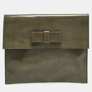 Marni Olive Green Glossy Leather Bow Clutch