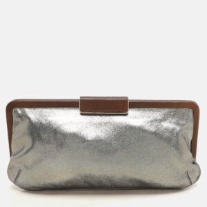 Marni Silver/Brown Leather Frame Clutch