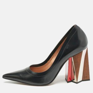 Marni Black  Leather Block Heel Pumps Size 41.5