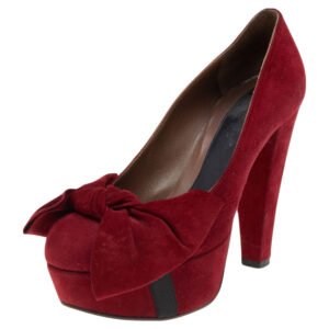 Marni Red Suede Bow Platform Pumps Size 37