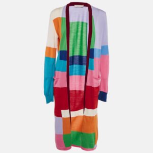luxury-women-mary-katrantzou-used-clothes-p1105897-001 Mary Katrantzou Multicolor Wool Front Open Peyton Color-Block Long Cardigan M