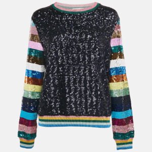 MARY KATRANTZOU Sequin Knit Rainbow Sleeve Detail Magpie Sweater M