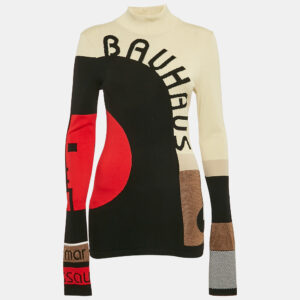 Mary Katrantzou Cream/Black Intarsia Mock Neck Sweater M