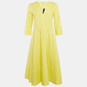Max & Co. Yellow Cotton Tie-Up Waist Detail Midi Dress M