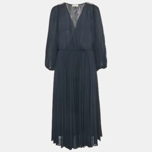 Max & Co. Navy Blue Plisse Embellished Midi Dress L