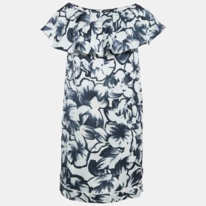 Max & Co. Navy Blue and White Floral Print Crepe Mini Dress M