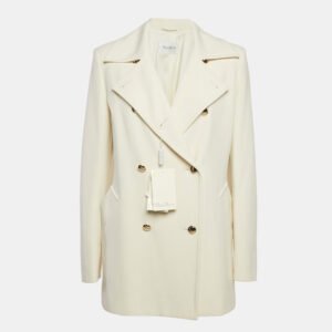 Max Mara Ivory Wool Double Breasted Rebus Coat L