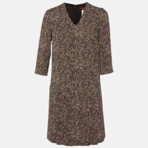 max mara studio brown printed crepe v-neck dress s
