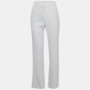 Max Mara Studio Off-White Crepe Wide Leg Trousers L