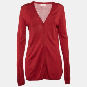 Max Mara Red Silk Blend Button Front Cardigan L