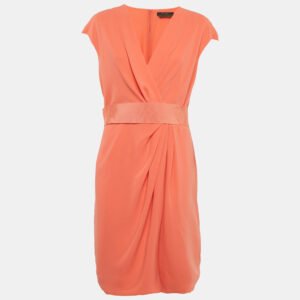 Max Mara Orange Crepe Belted Short Dress L