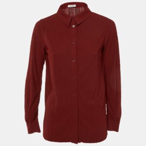 Max Mara Leisure Burgundy Crinkled Crepe Button Front Shirt S