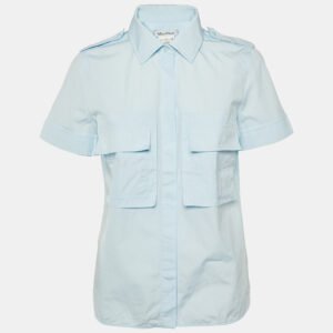 Max Mara Blue Cotton Short Sleeve Shirt M