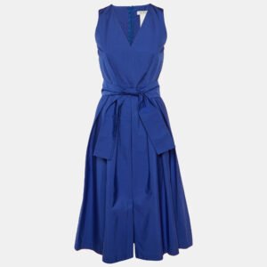 Max Mara Blue Cotton Belted Midi Dress S