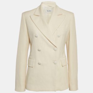 max mara cream textured wool and cotton double breasted blazer l