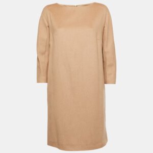 Max Mara Brown Camel Hair Long Sleeve Shift Dress M