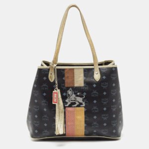 MCM Black/Gold Visetos Coated Canvas and Leather Princess Lion Tote