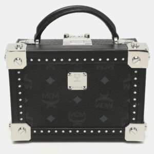 mcm black coated canvas and leather berlin box bag