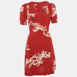 McQ by Alexander McQueen Printed Red V-Neck Mini Dress XS