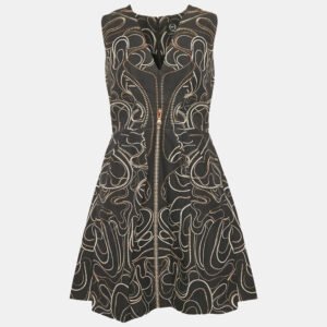 McQ by Alexander McQueen Navy Blue Zipper Print Cotton Blend Mini Dress M