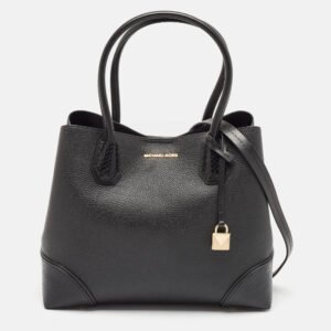 Michael Kors Black Snakeskin Embossed and Leather Mercer Gallery Center Zip Satchel