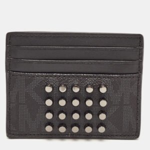 Michael Kors Black Signature Coated Canvas and Leather Studded Tall Card Case