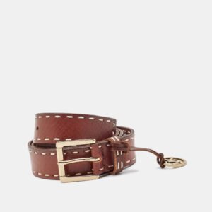 Michael Kors Brown Leather Logo Charm Buckle Belt S