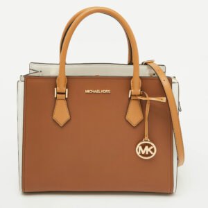 Michael Kors Brown/White Leather Large Hope Tote