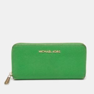 Michael Kors Green Leather Jet Set Zip Around Wallet