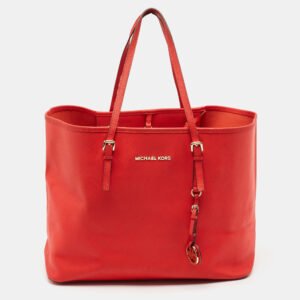 Michael Kors Red Leather Large Jet Set Travel Tote
