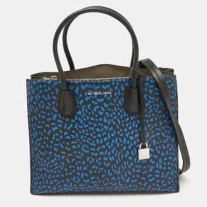 Michael Kors Black/Blue Leather and Coated Canvas Animal Print Mercer Tote