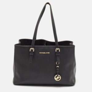 Michael Kors Black Leather Large Jet Set Travel Tote