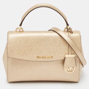 Michael Kors Gold Leather Small Ava Top Handle Bag
