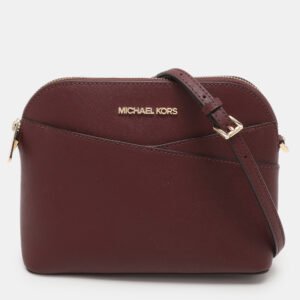 Michael Kors Burgundy Leather Medium Jet Set Travel Dome Crossbody Bag