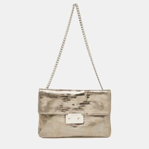 Michael Kors Silver Python Effect Suede Sloan Chain Clutch