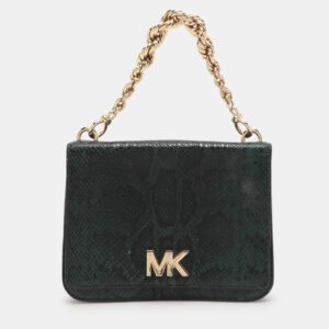 Michael Kors Green Python Embossed Leather Turn Lock Shoulder Bag