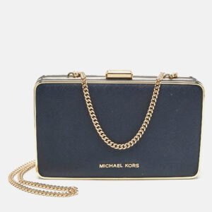 Michael Kors Blue Leather Elsie Box Chain Clutch