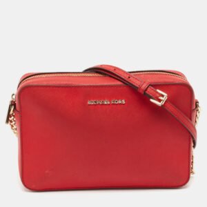 Michael Kors Red Leather Jet Set Camera Crossbody Bag