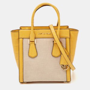 Michael Kors Yellow Canvas and Croc Embossed Leather Colette Tote