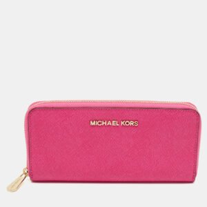 Michael Kors Fuchsia Leather Jet Set Zip Around Wallet