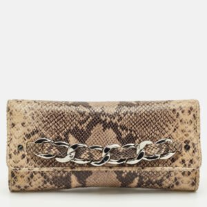 Michael Kors Beige/Black Python Embossed Leather Chain Detail Clutch