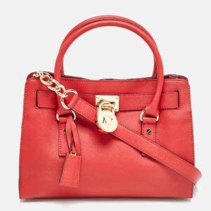 michael kors red leather hamilton north south tote